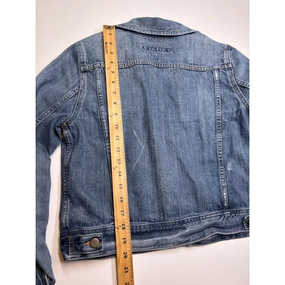 Ralph Lauren Sport Jean Jacket Womens Medium Denim Cropped Trucker Distressed - Picture 9 of 11